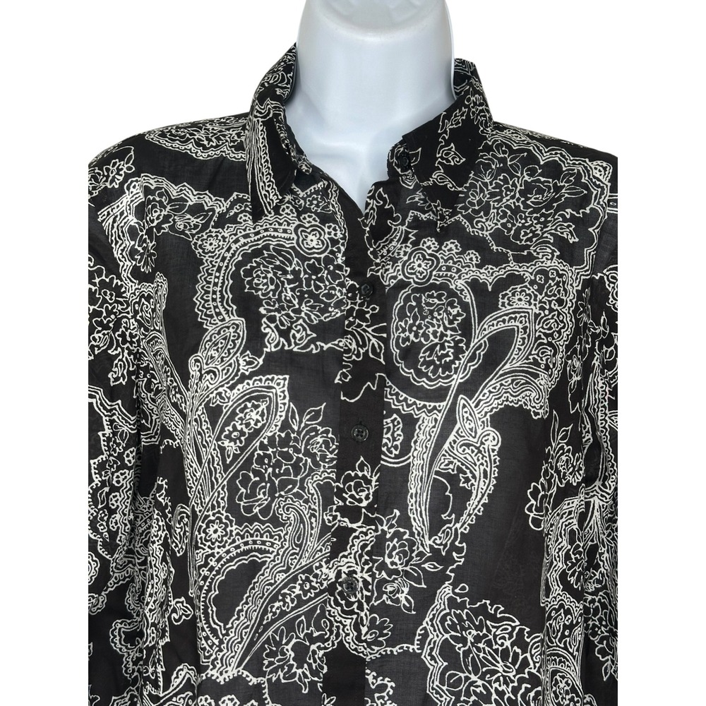 Lauren Ralph Lauren Shirt Small Black White Paisley Cotton Button Long Sleeve - Picture 4 of 6